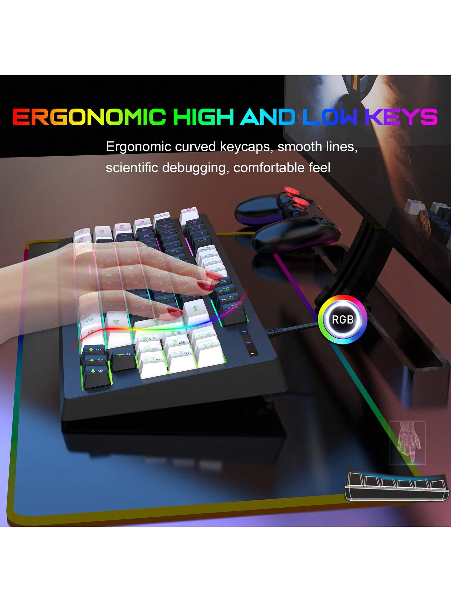 Snpurdiri Rgb Illuminated, Compact Gaming Keyboard, Usb Cable 87-Key Gaming Keyboard, Led Rainbow Backlit Keyboard, Membrane Keyboard, Suitable for Laptop, Pc Gaming, and Work Keyboard